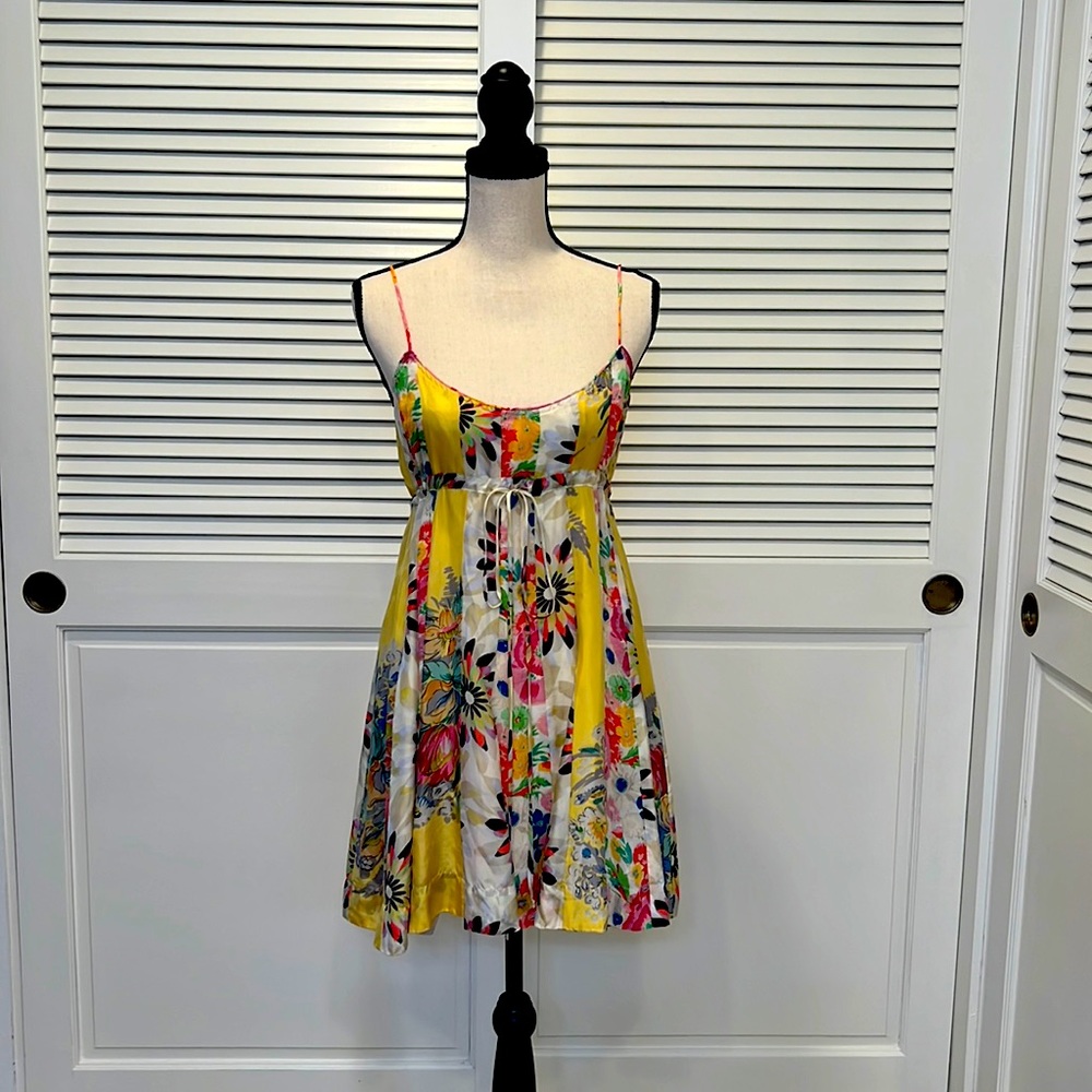 Johnny Was Multicolor Floral Silk Strap Mini Dress